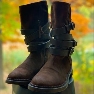 Mui Mui Chelsea Boots Brown Suede with Buckles